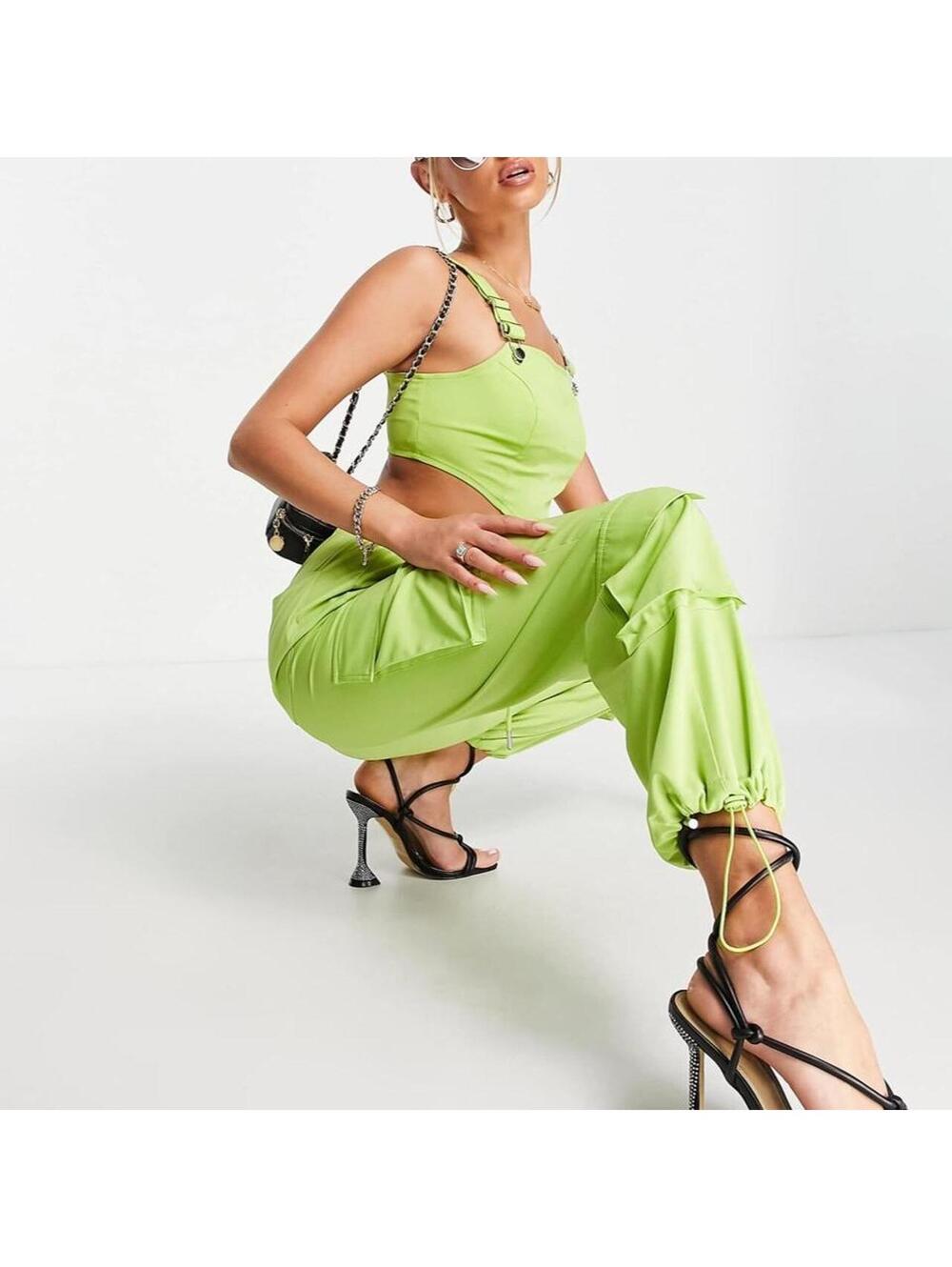 I Saw It First cargo trousers and top co-ord in lime